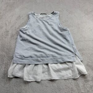 Wells Grace Sleeveless Top Women's XS Blue White Striped Layered Chiffon Preppy